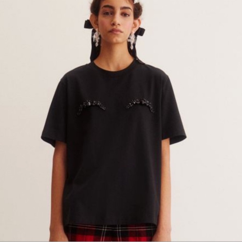 Simone Rocha Black T-Shirt with Embellished Detail
